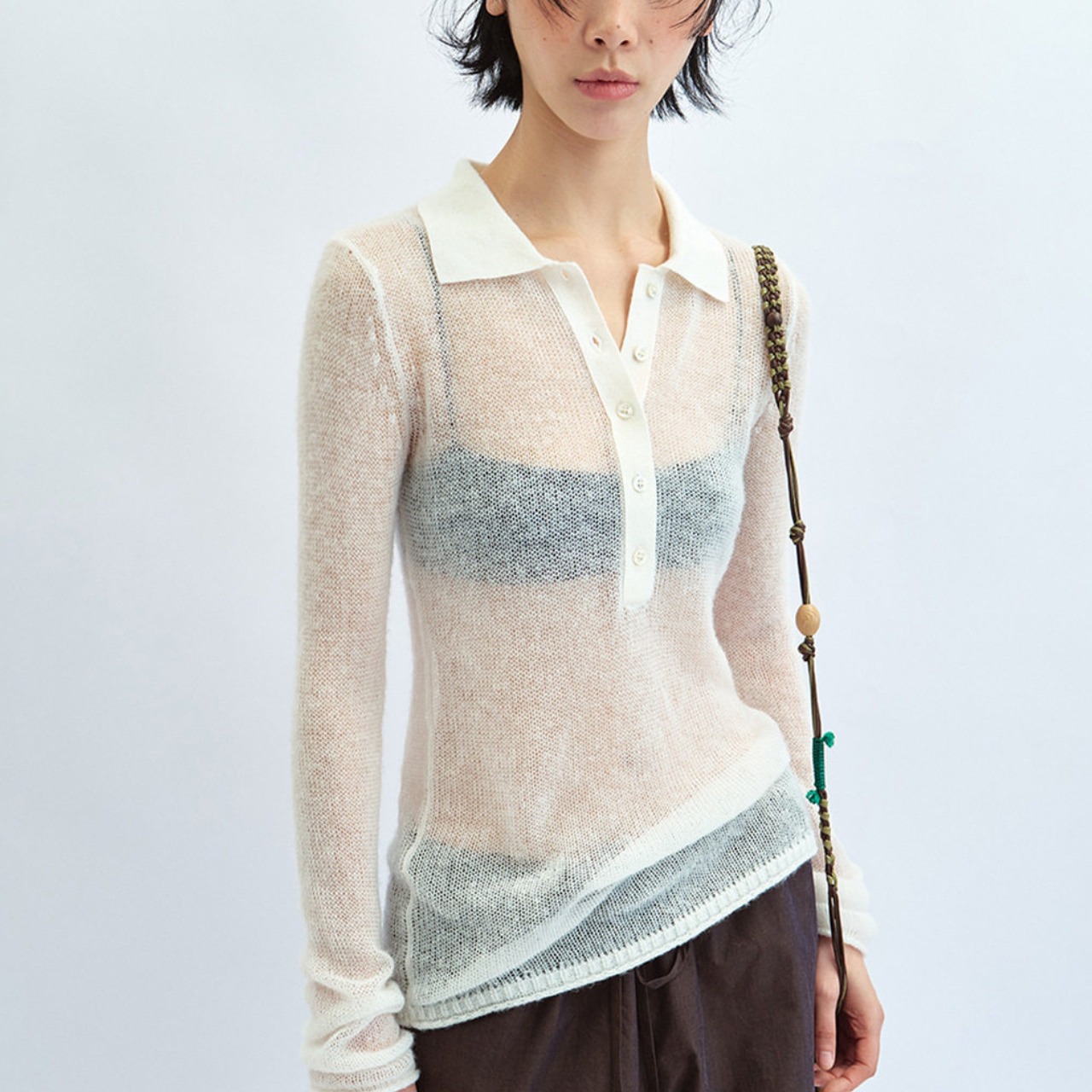 Sheer Knit Polo Shirt【2color】 T4357
