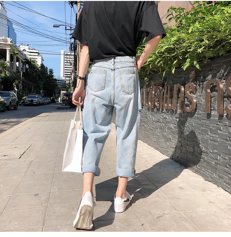 全1色 デニム パンツ ストレート カジュアル ワイド クラッシュ