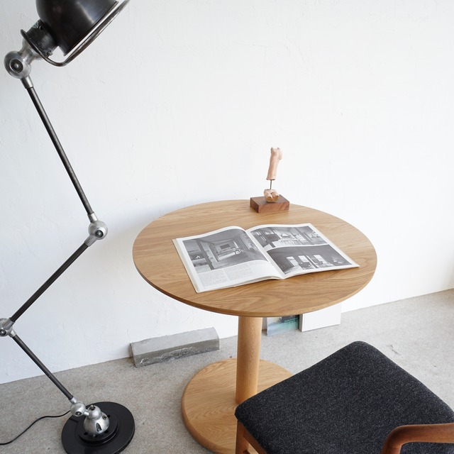 総無垢材 直径70cm オーク材 ラウンドテーブル 丸テーブル カフェテーブル 1本脚 高さ指定可 OAK