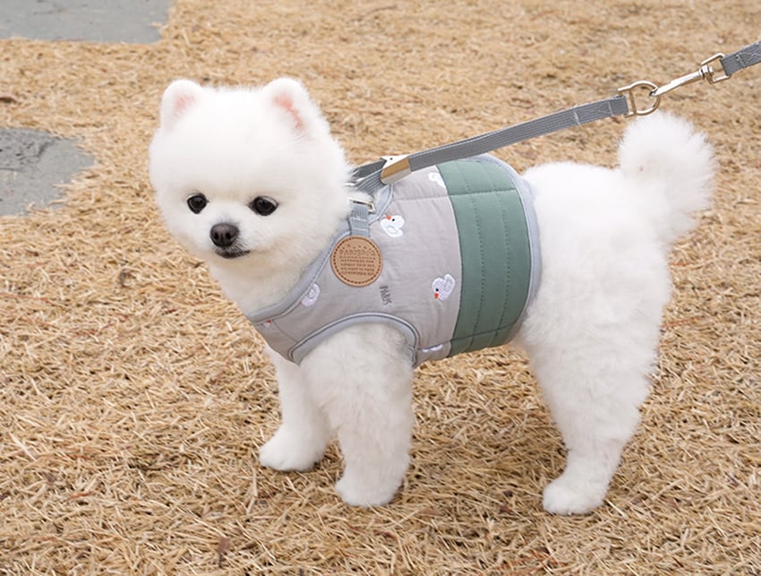 cute duck padding harness S ~ L 2color  /  犬 服 秋冬 暖かい ハーネス リード セット ボア 犬服 ベスト ドッグウェア ペット ハーネス一体型 アウター