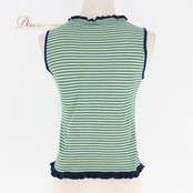 レディース トクコプルミエヴォル TOKUKO 1er VOL トップス ブラウス グリーン系 ノースリーブ 袖なし ボーダー フリル 緑 青 紺 伸縮 ストレッチ カジュアル かわいい 爽やか 日本製 レディースファッション ネイビー系 ブルー系