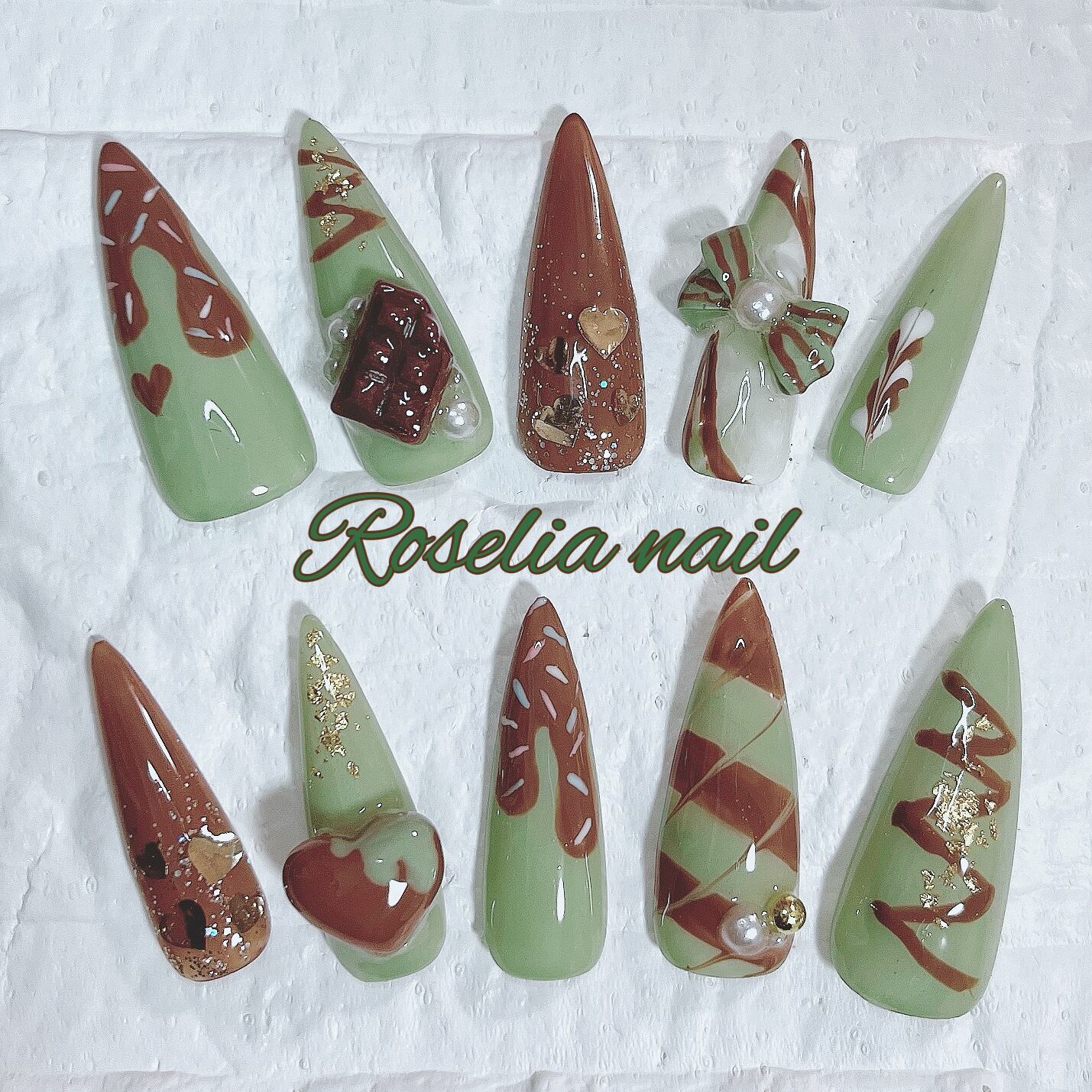 ネイルチップ 付け爪 nails 抹茶チョコ バレンタイン チョコレート スイーツ ガーリー 可愛い 個性派 ncs026