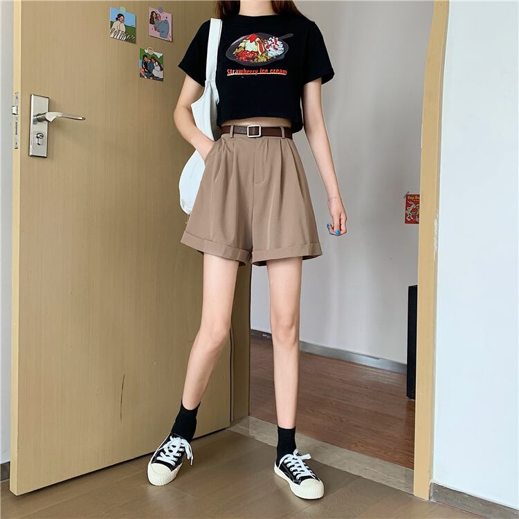 送料無料 着回し抜群 双子コーデに ベルト付 シンプル ショートパンツ カジュアルコーデ ボトムス Lamitte Deco トレンド 韓国ファッション ショップ Base店