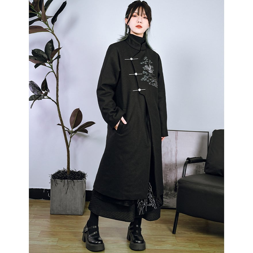 中華ゴシック 異形デザイン コート スタンドカラー 中国風刺繍 古怪舎