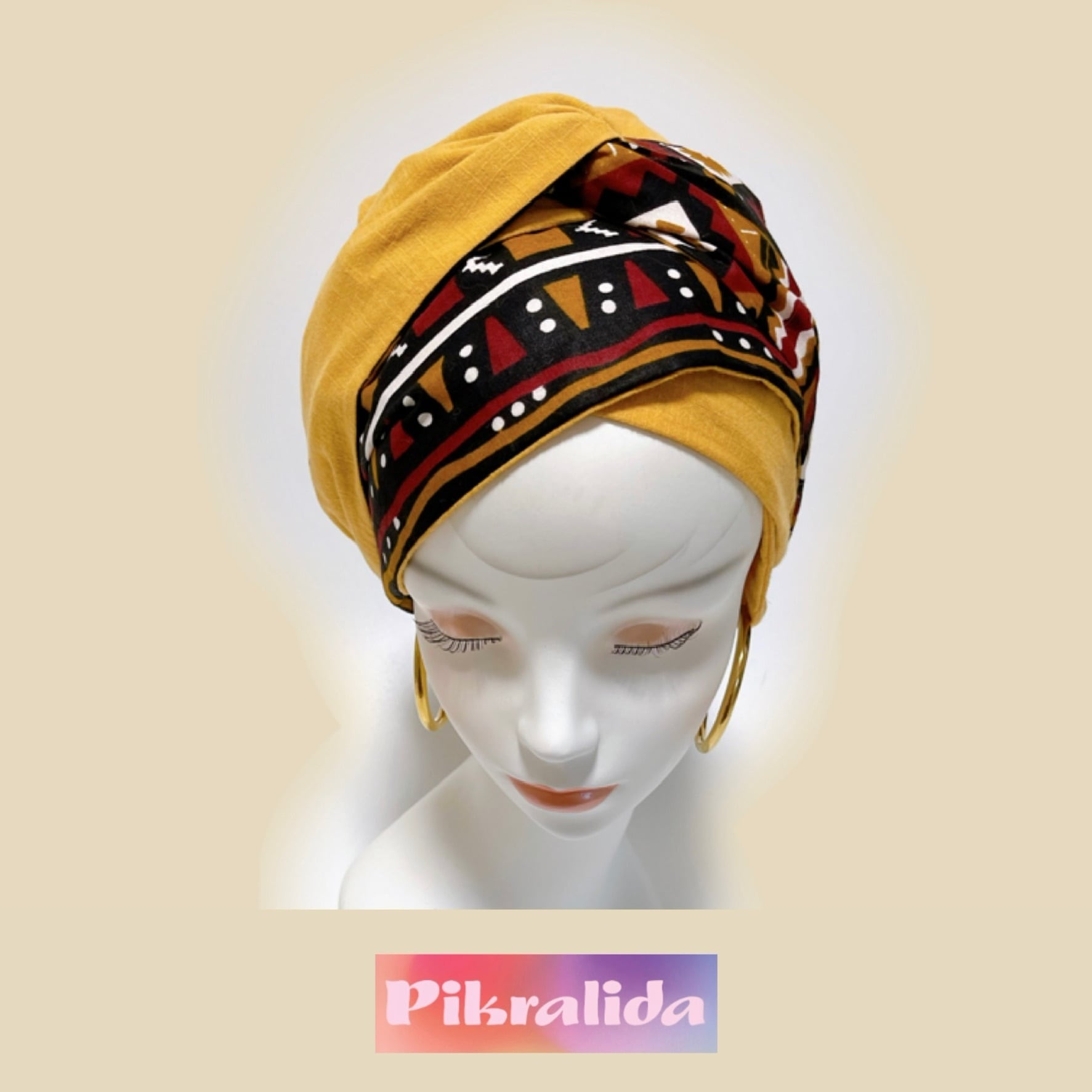 ターバン キャップ・ヘッドラップ アフリカ布 | Pikralida（ﾋﾟｸﾗﾘｰﾀﾞ）