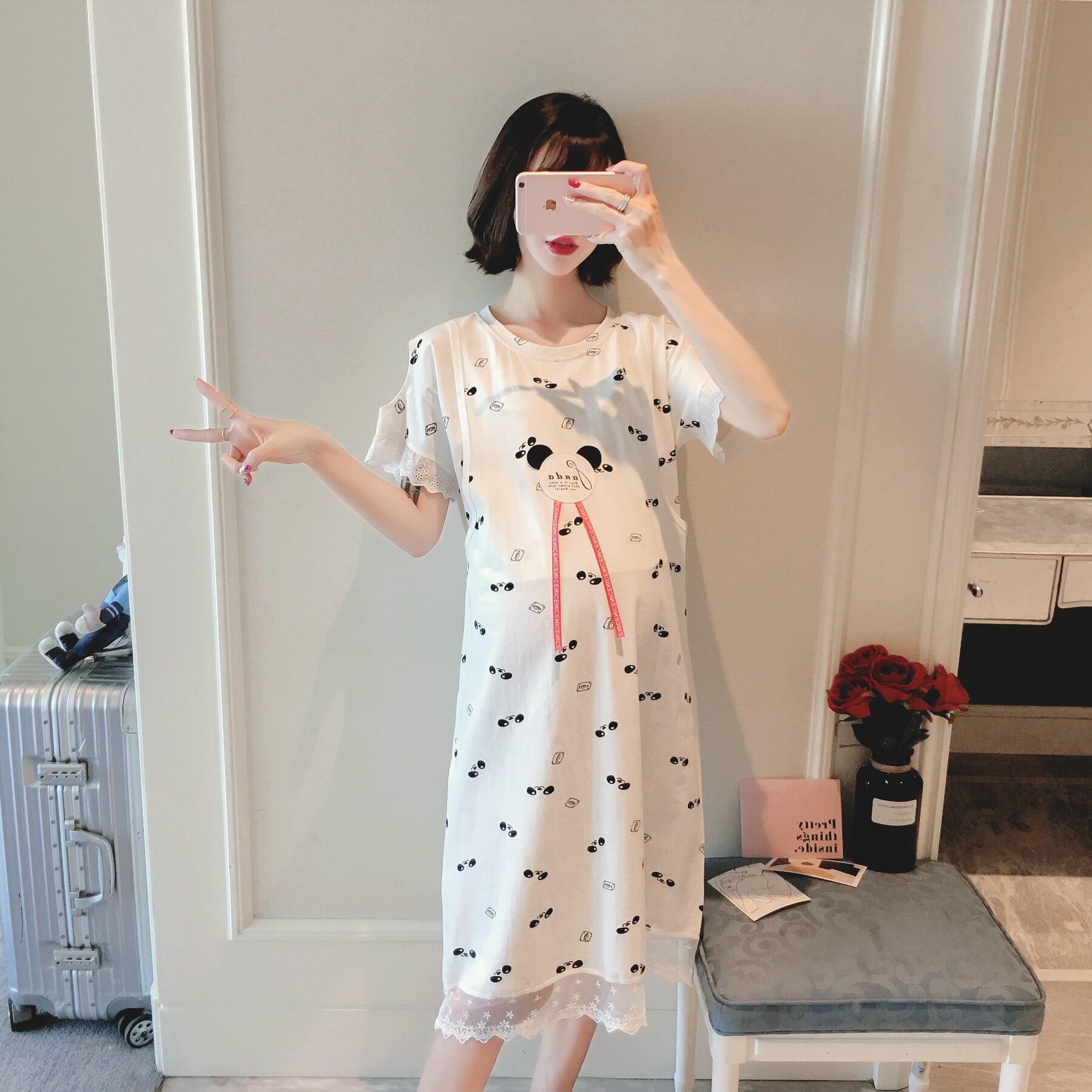 【新作】【送料無料】 マタニティウェア2019夏の新しい出生前および産後の母乳育児マタニティスカートファッションプリントホームマタニティ看護スカート-アリババ サマー 夏物 expec234210120197