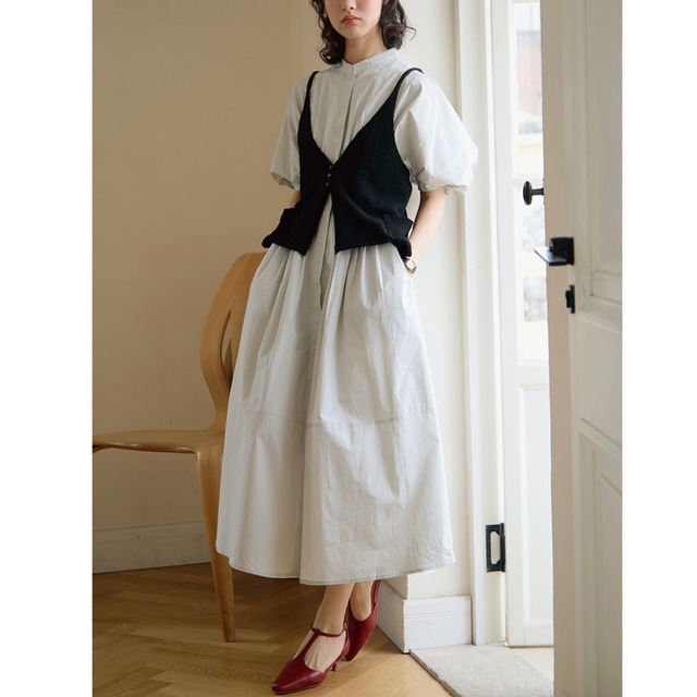 Stand collar A-line dress