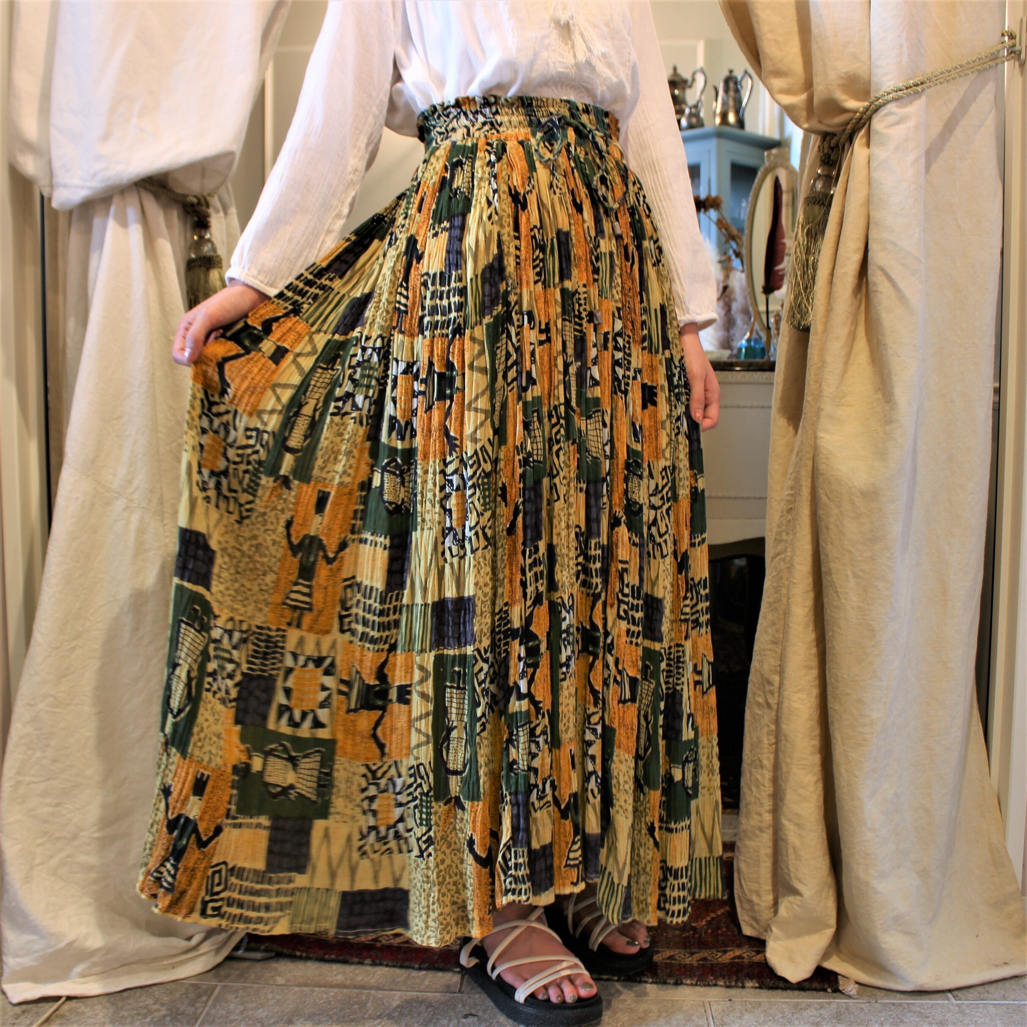 RETRO VINTAGE PATTERNED ALL OVER LONG SKIRT/レトロ古着総柄ロング