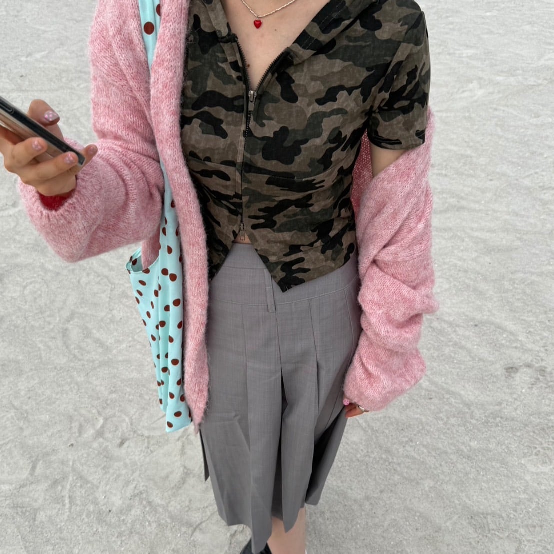 迷彩柄ショート丈ダブルジップパーカー Cropped Camo Double Zip