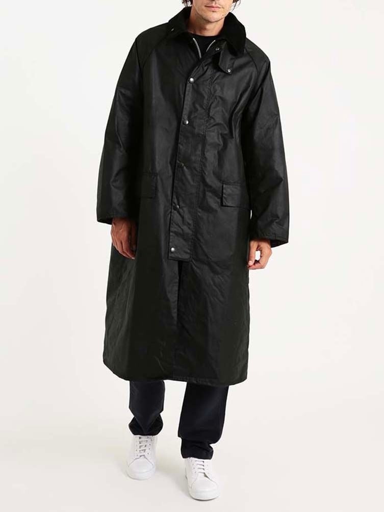 Barbour(ﾊﾞﾌﾞｱｰ) - OS BURGHLEY WAX LONG COAT/BLACK(ｵｰﾊﾞｰｻｲｽﾞﾊﾞｰﾚｰ