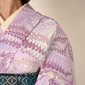 《藤翠香》FUJI SUIKŌ❤︎ピーコックくずし柄×ドット〜洗えるきもの(シルジェリー格子柄)〜