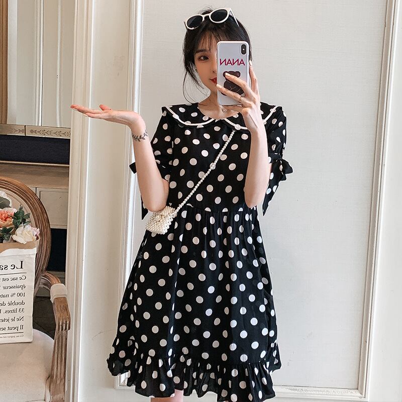 【新作】【送料無料】 マタニティウェア2020夏の新しいシフォン人形の襟水玉ドレス小さな新鮮なミドル丈のマタニティドレス-アリババ サマー 夏物 expec250230798778