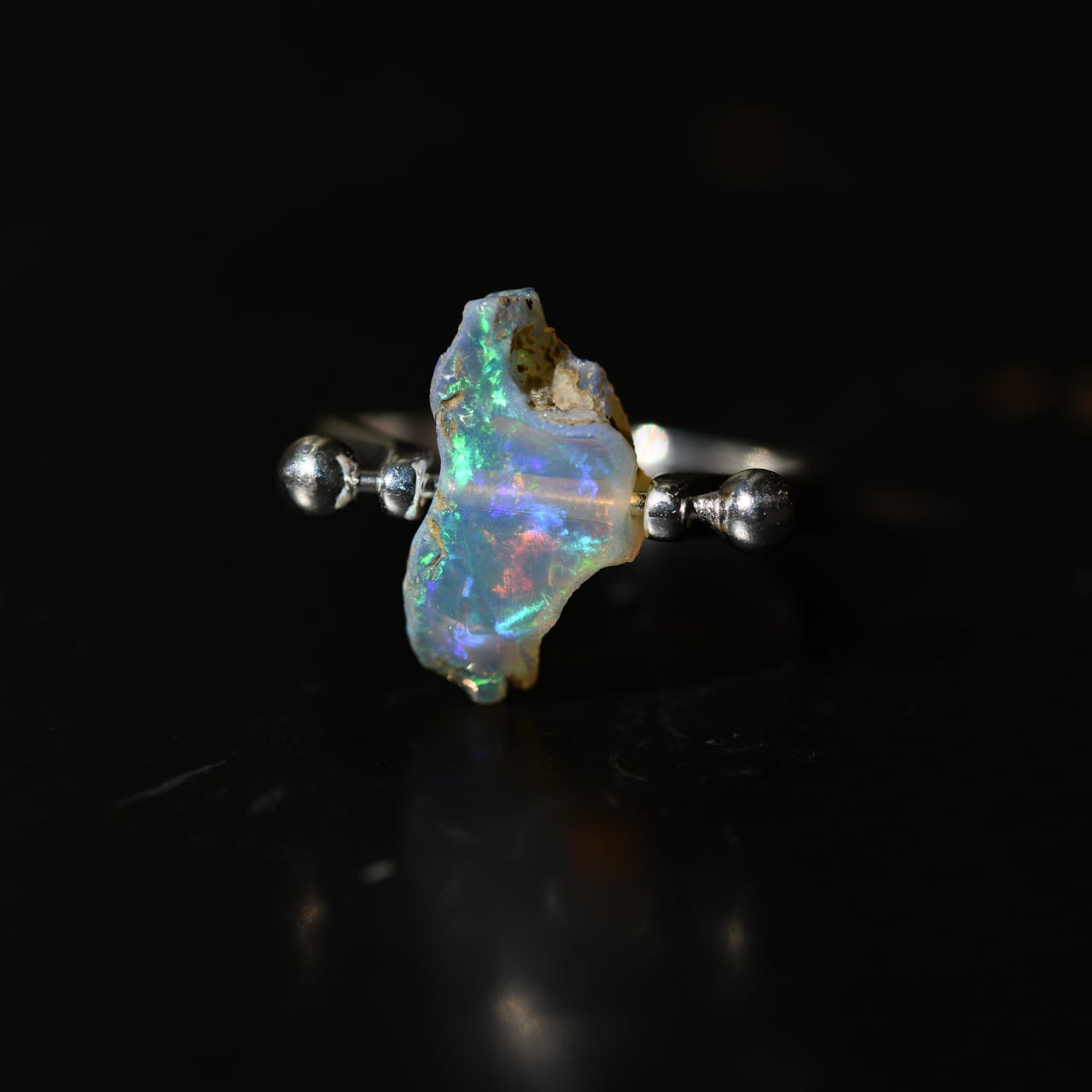 オパール 鉱物原石 シルバー925 リング 指輪 天然石 アクセサリー (No