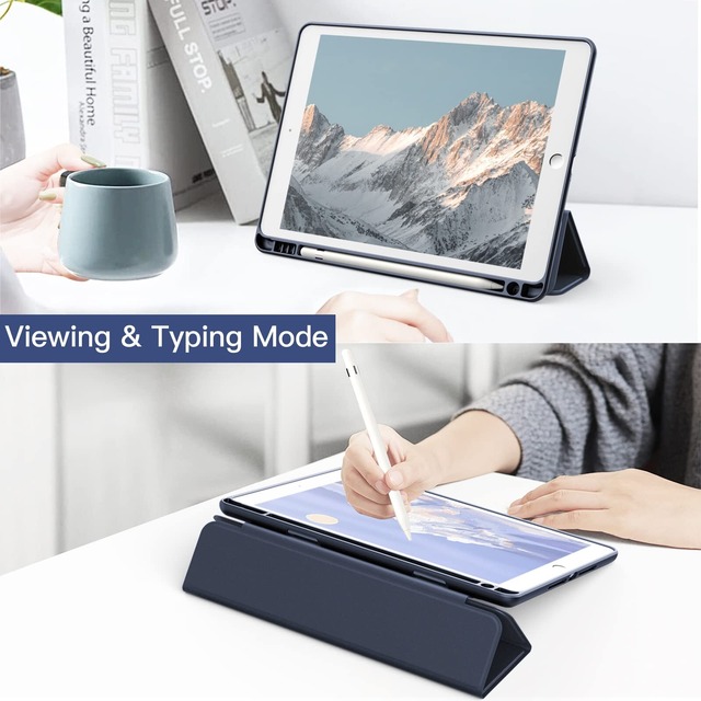 JEDirect iPad Air 3 (10.5 インチ 2019, 第3世代)とiPad Pro 10.5 ケース Pencil収納可能 透明バックカバー 薄型 スタンド 衝撃吸収 タブレットカバー オートウェイク/スリープ機能 (紺)