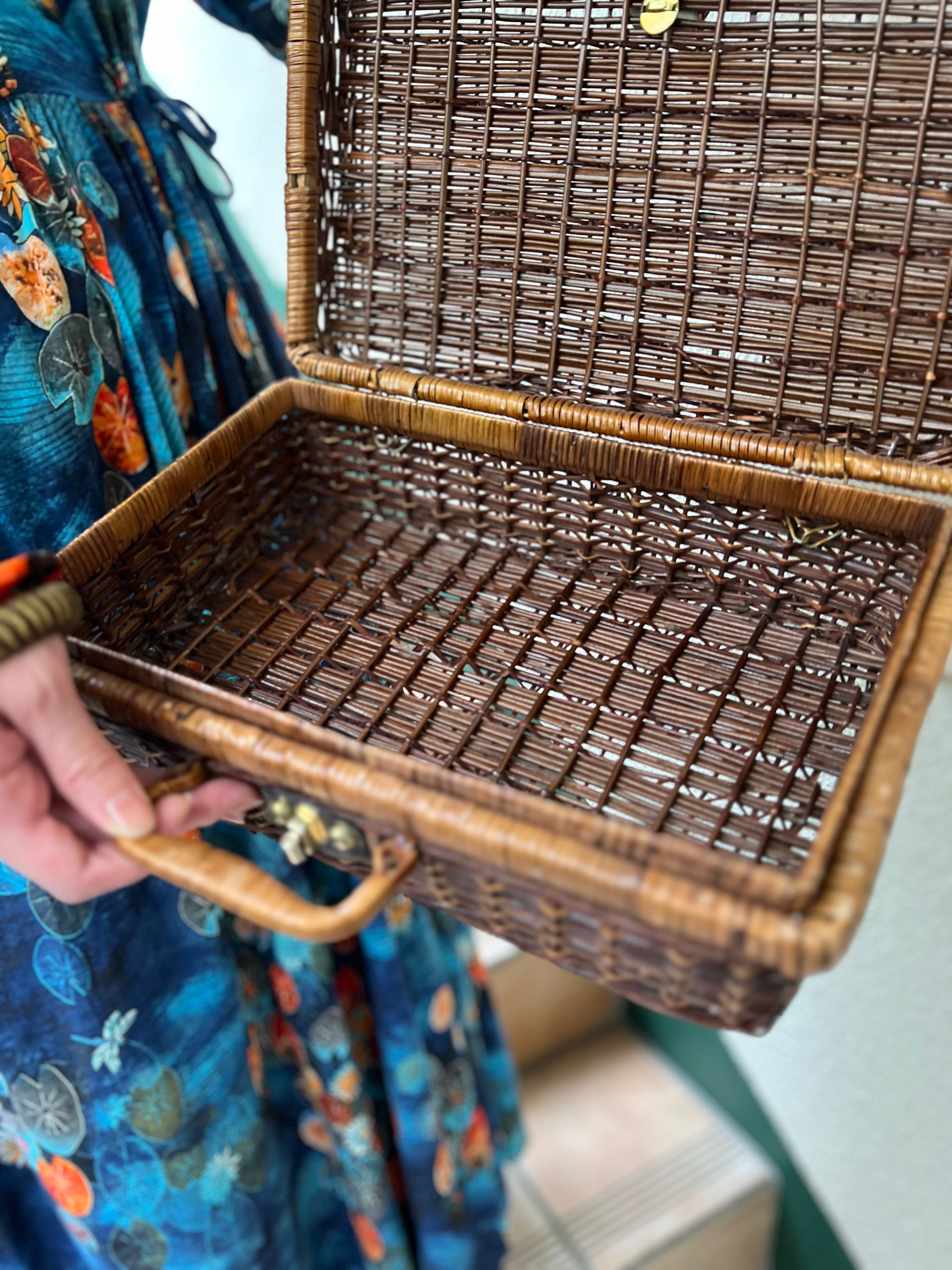 Vintage brown rattan × leather bag ( ヴィンテージ ブラウン