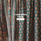 ブロックプリント生地【50cm単位】インド綿 ストライプ/花柄 グリーン×黄土色×オレンジ #57227-GR2