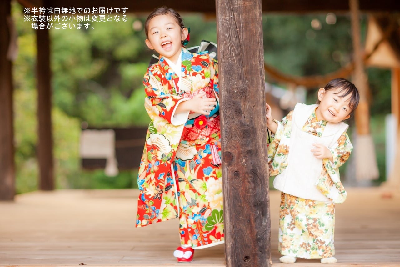 レンタル】七五三着物 5歳-小柄7歳 女の子 オリジナル 赤 【I117-B296