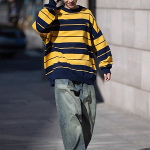 Oversized border knit sweater 1208