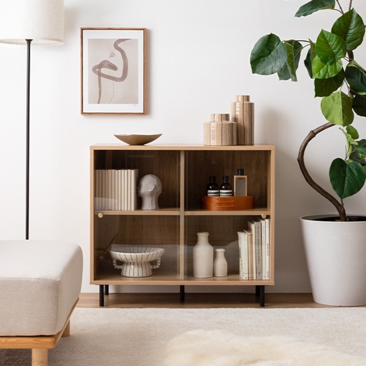 ガラス引き戸キャビネット 幅80cm