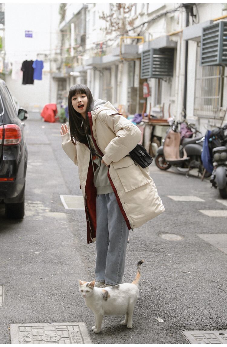 ナチュラルでシンプルなデザイン コットンジャケットコート 女性 ロングセクション怠惰な風