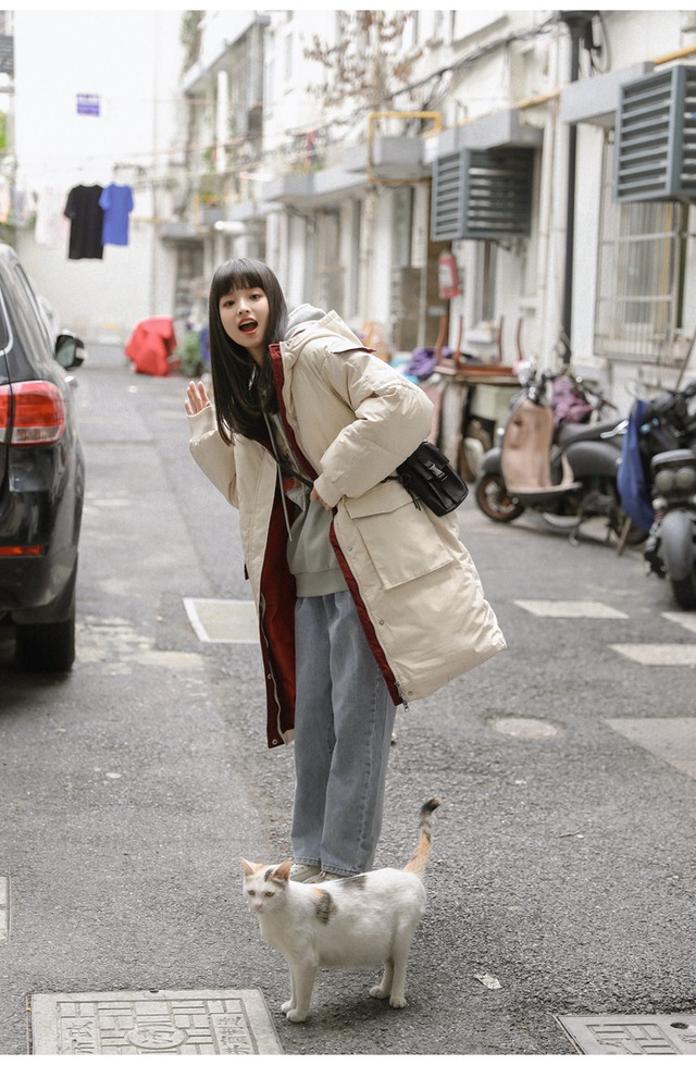 ナチュラルでシンプルなデザイン コットンジャケットコート 女性 ロングセクション怠惰な風