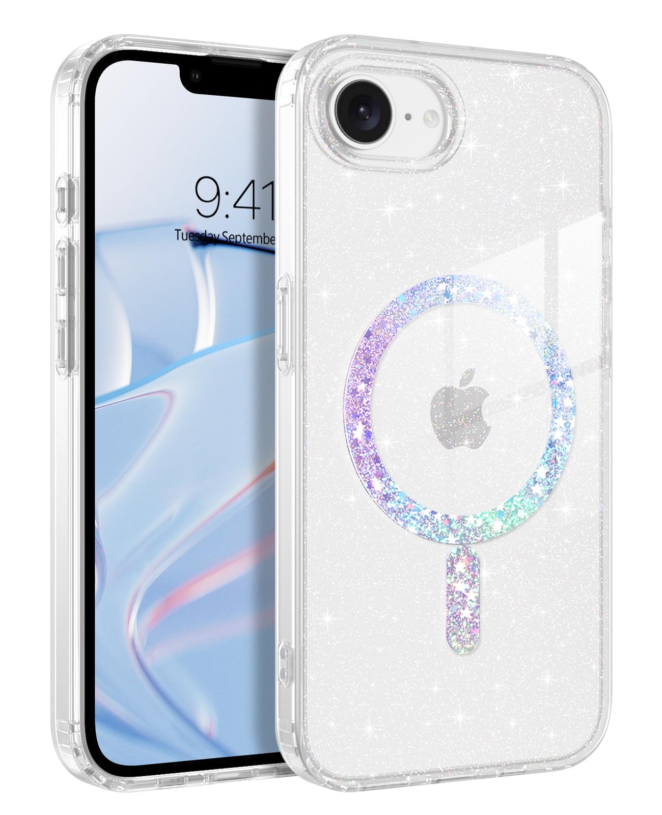 YINLAI iPhone 17e / iPhone 16e 対応 互換可能 ケース カバー マグネット キラキラ クリア 透明