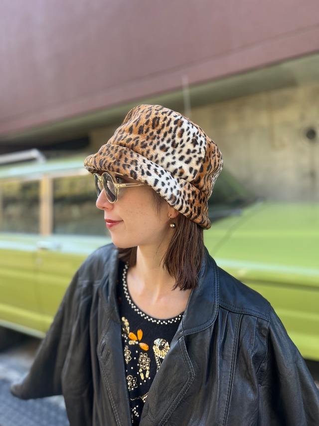 Vintage ITALY leopard fake fur hat ( ヴィンテージ イタリア レオパード フェイクファー ハット )