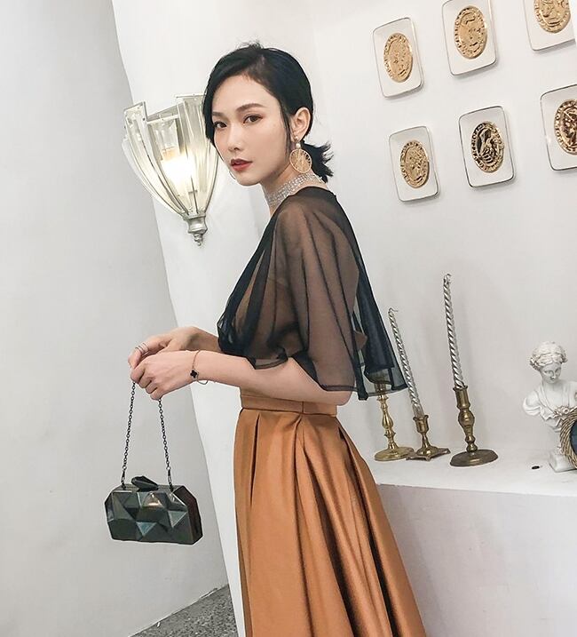 ブラウン ロングドレス ウエストドレープ 人気商品 ブラウン ロングドレス クルーネック パーティードレス