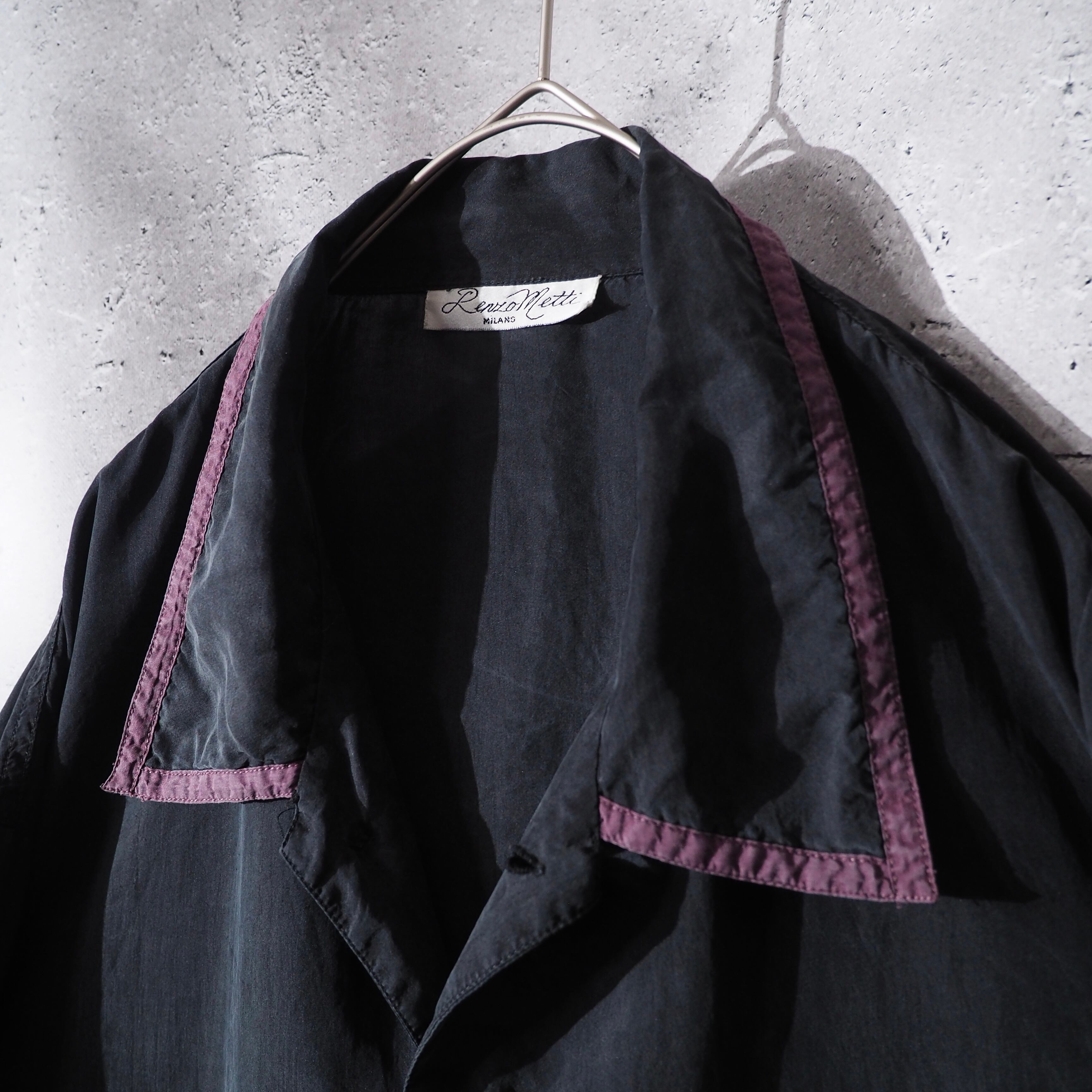 1980s " 墨黒 " Beautiful Black ink color vintage Drape loose silk shirt