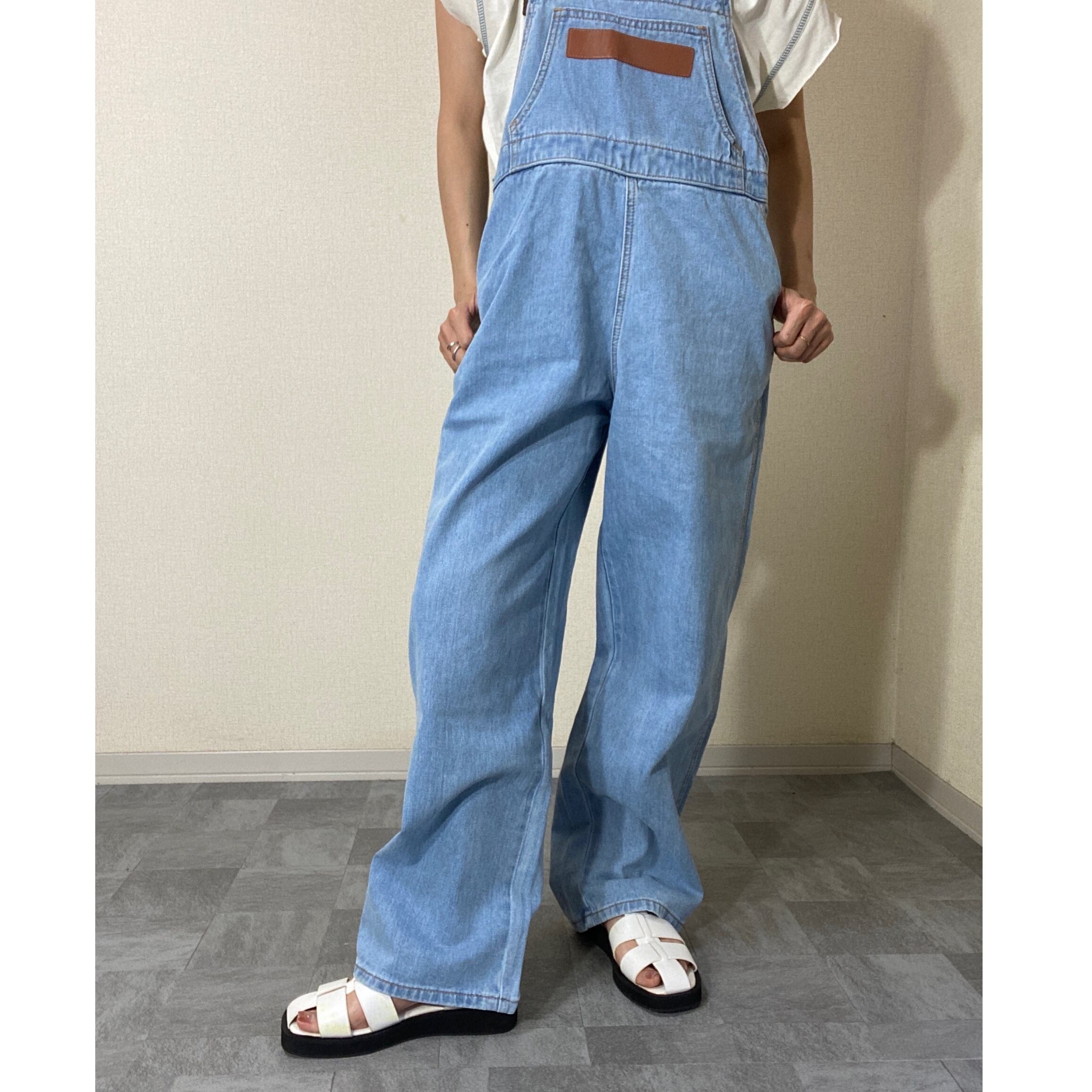 異素材肩紐オーバーサロペ 革パッチ | Anfang”