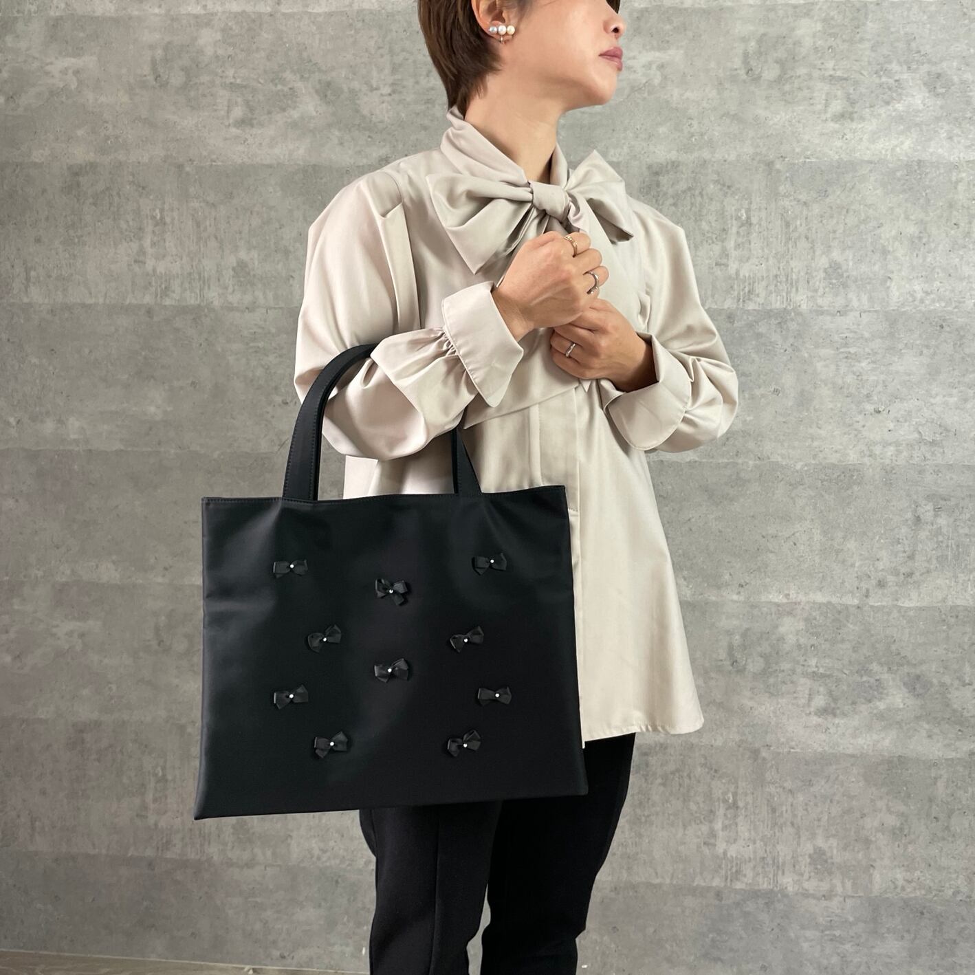 撥水】親子でも♡大人可愛いリボンパール 卒業＆入学 A4トートバッグ