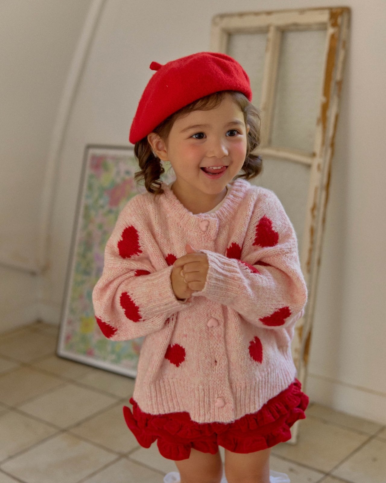 【即納】<LovelyLago> Heart fluffy cardigan