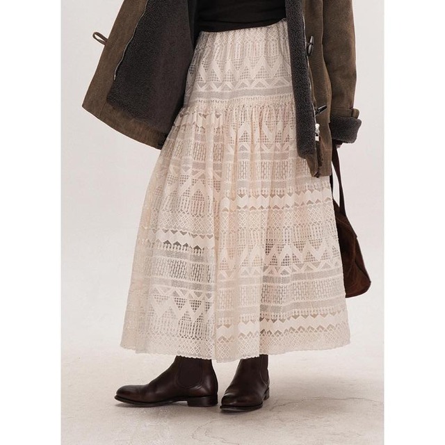 geometric lace A-line skirt