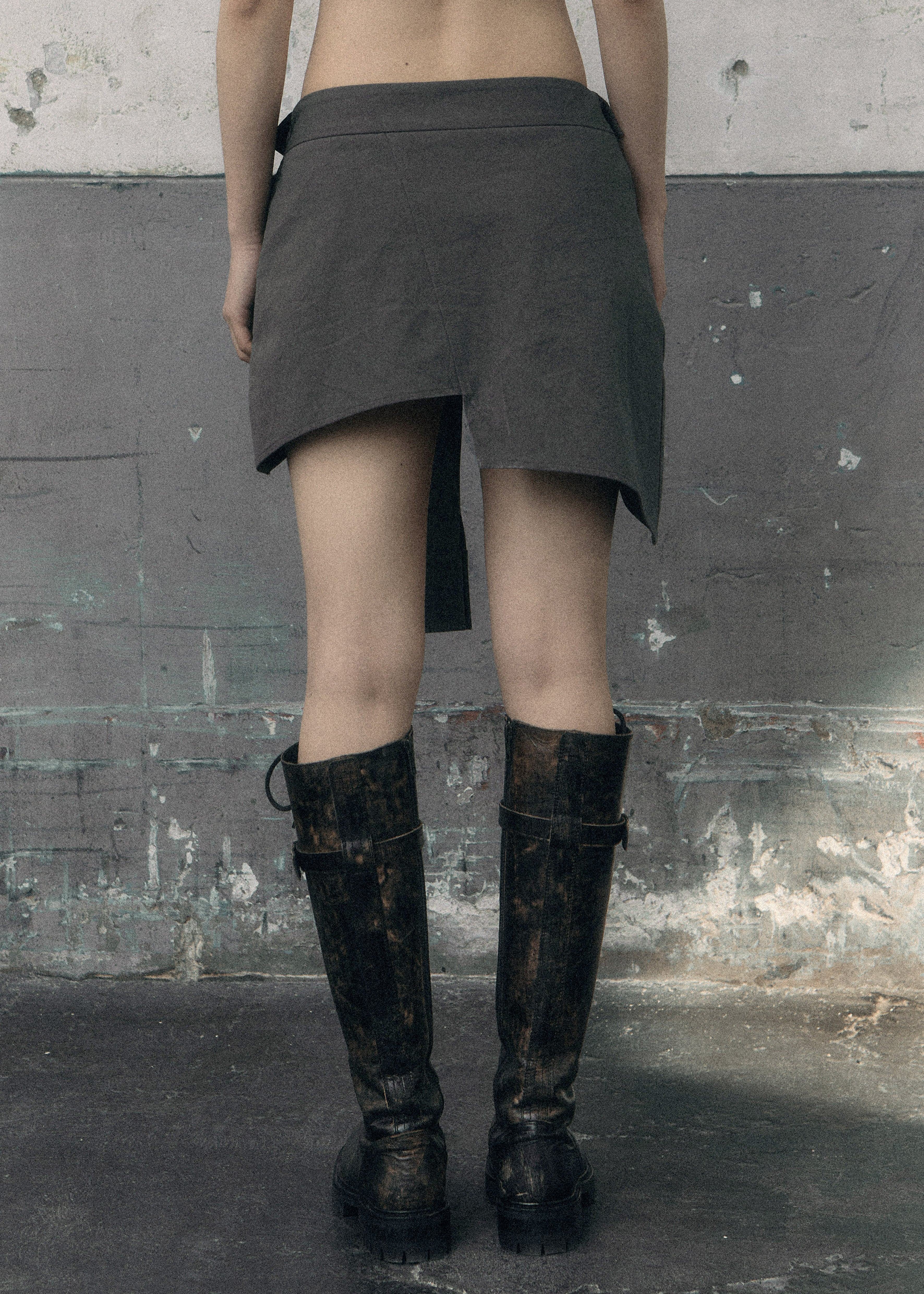 BOHEMIAN SEOUL] UNBALANCED SHIRT SKIRT, KHAKI GRAY 正規品