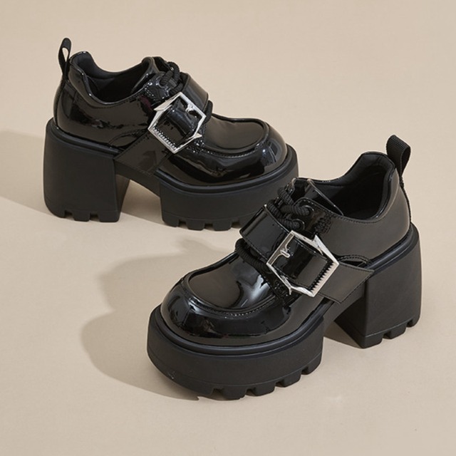 glossy material thick-soled loafers m0185