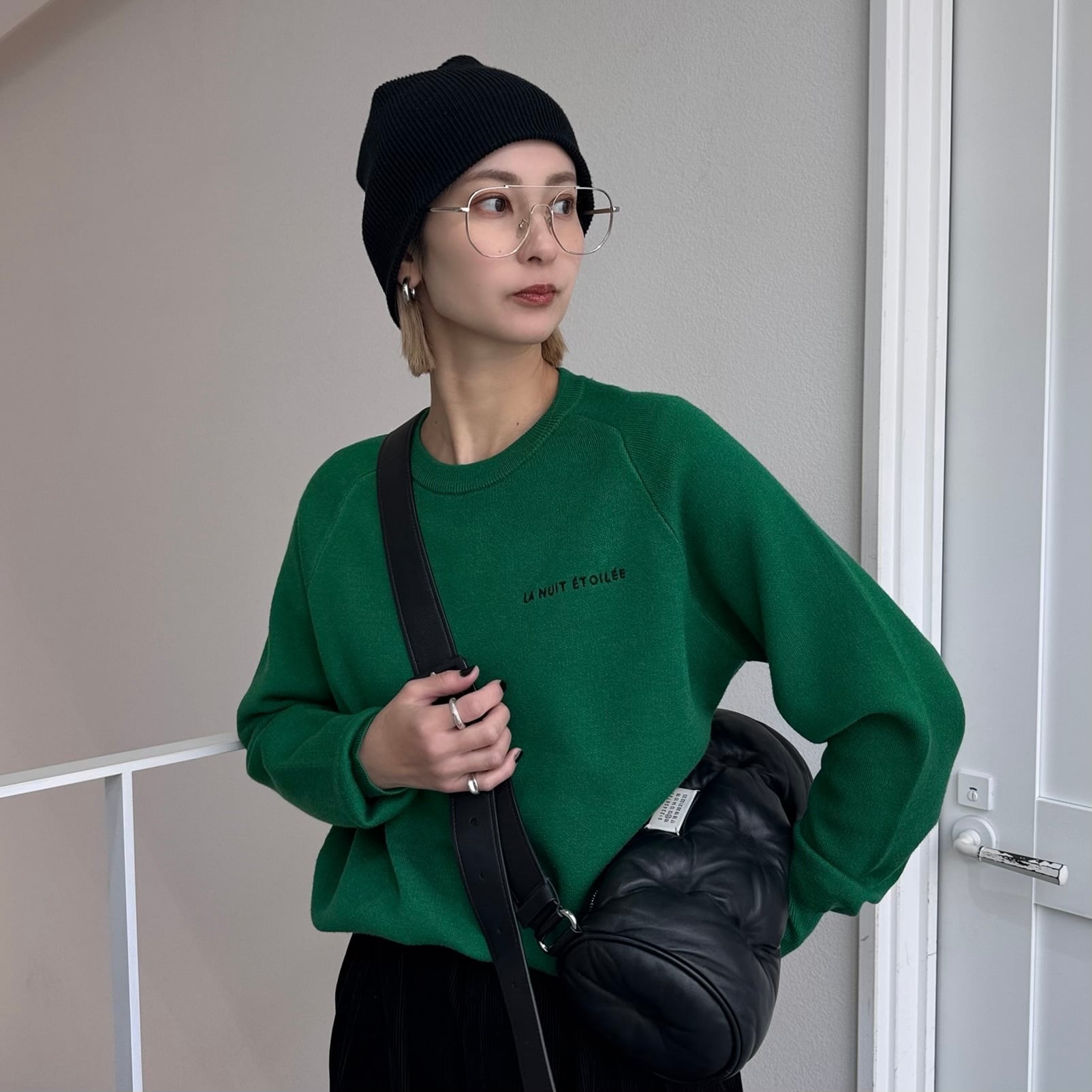 刺繍ロゴスウェットライクKnit/グリーン | CFT.