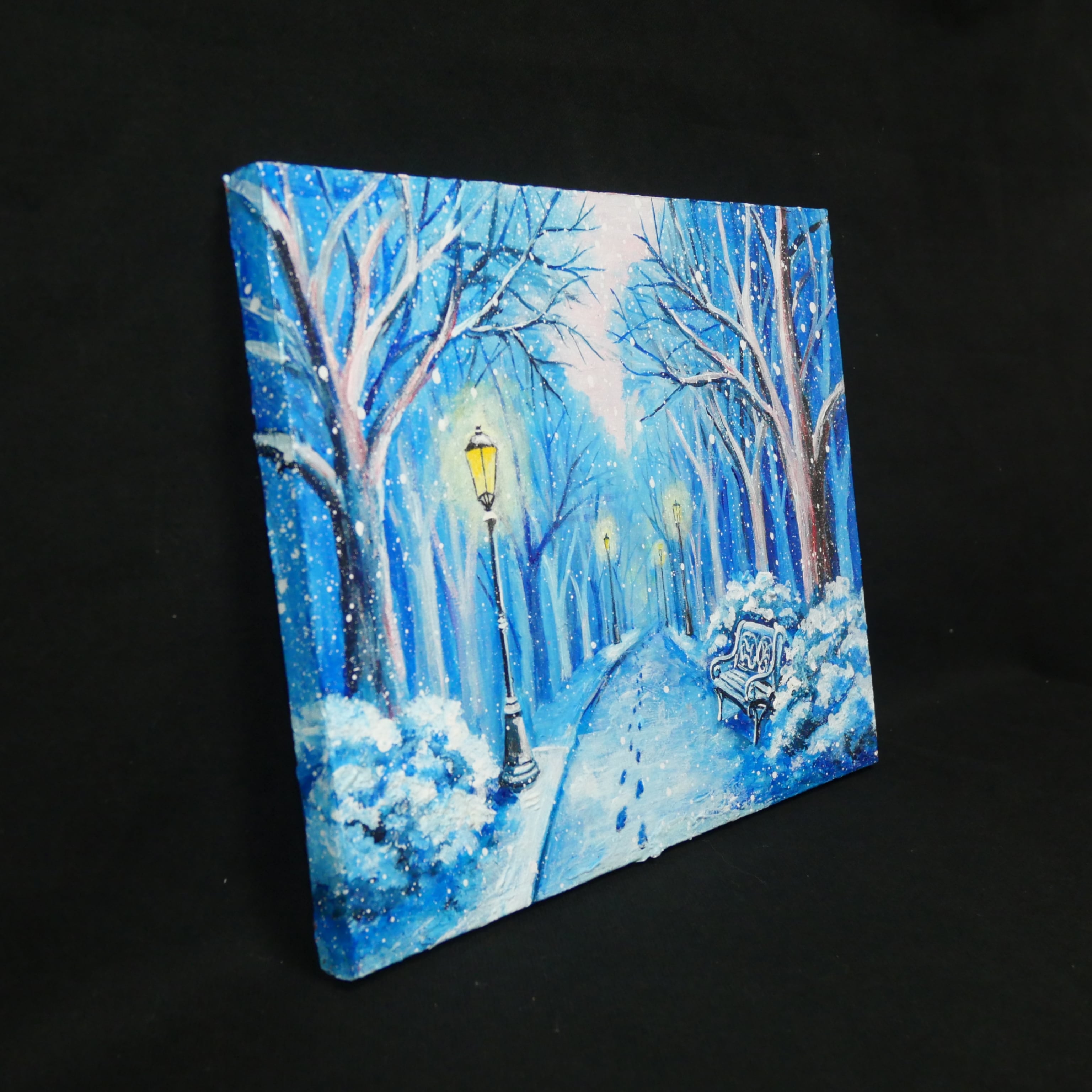 油絵 原画 雪景色 冬景色 幻想的 青 絵画 F3「雪降る幻想」 | HIROSHI1990