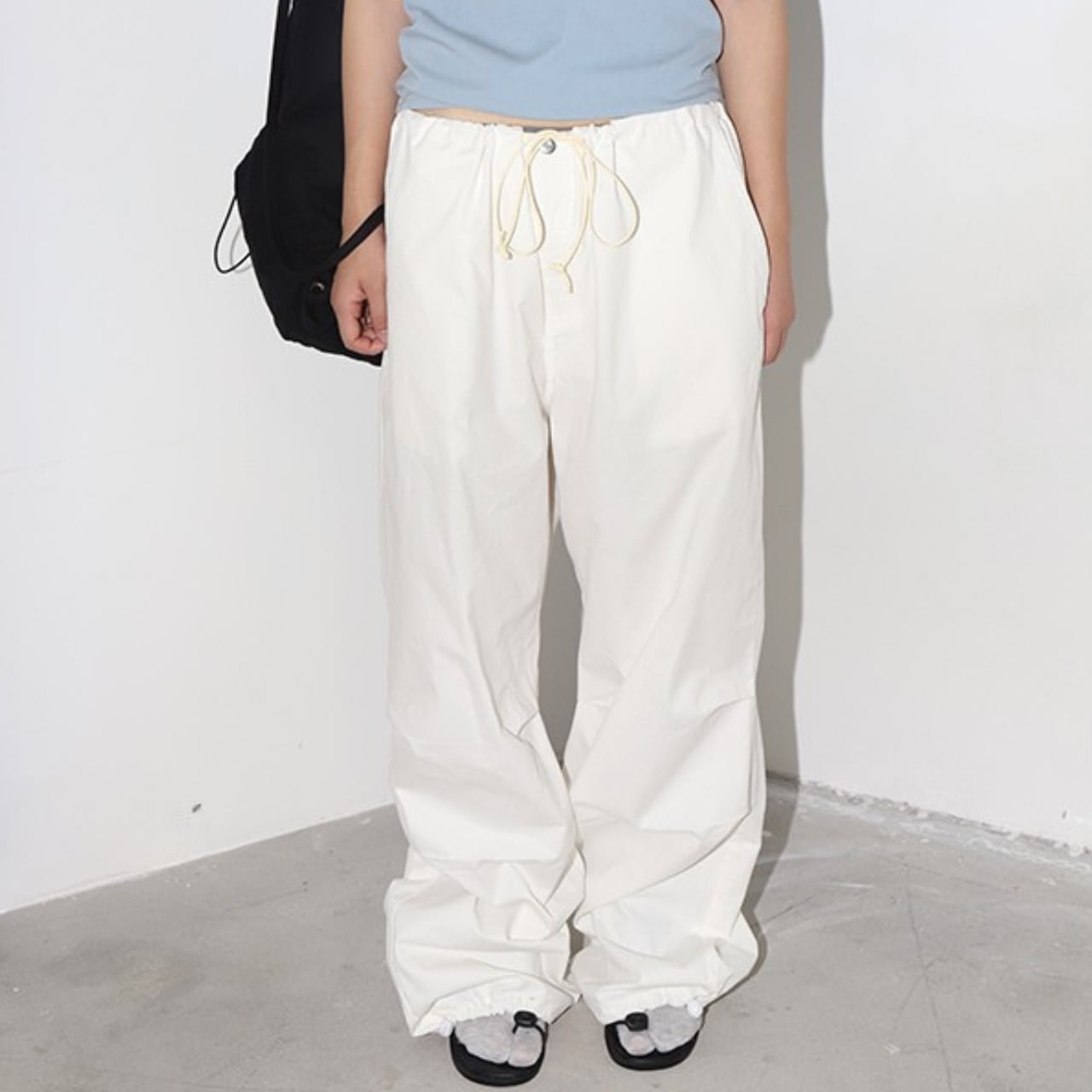 Wide leg drawstring cropped pants 00090