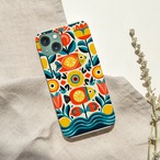 受注生産 iPhoneケース 太陽と波のカラフル民芸柄｜フォークアート PSYF047B