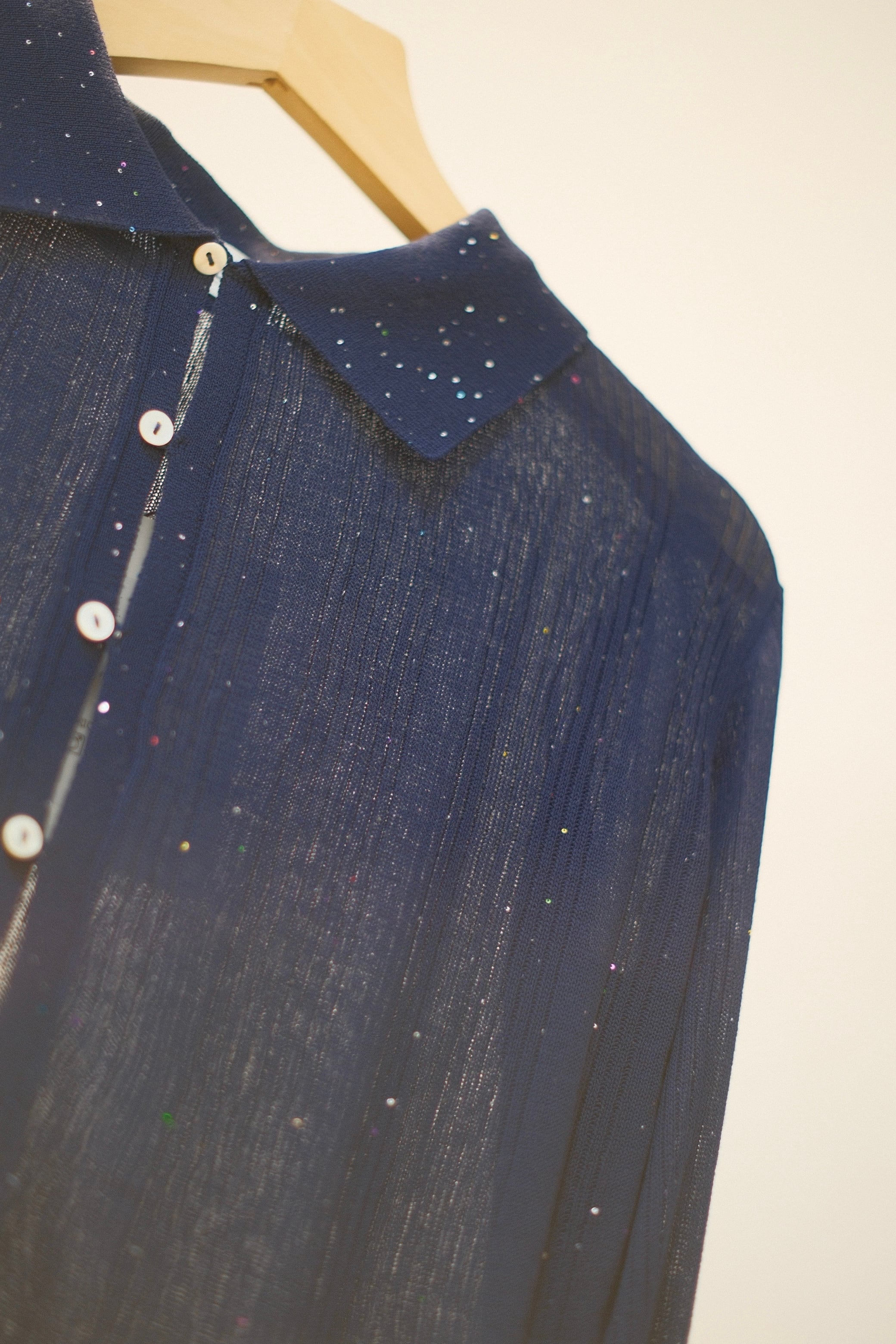 Random Rib Sequin Sheer Polo Knit Shirts / NAVY | kiddo.com