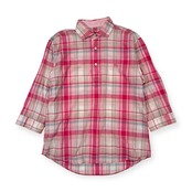リネン混 BURBERRY BLACK LABEL バーバリー チェック ハーフボタン 7分袖 シャツ 2/ピンク系