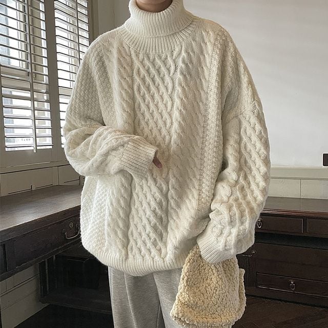 サカイ タートルネック ケーブルニット ウール　 ブルー　ブラック　2 サカイ タートルネック ケーブルニット ウール ブルー ブラック 2