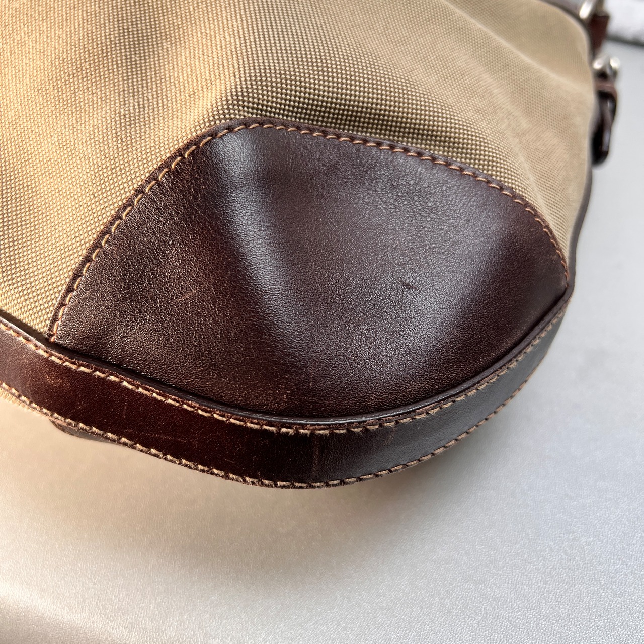 PRADA プラダ ロゴジャガード キャンバス ハンドバッグ ベージュ A-12785