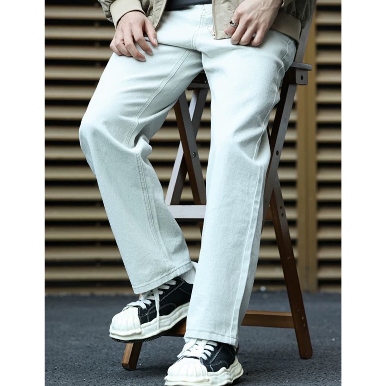 ミドルライズ ボタンフライ付き ストレートカジュアルパンツ 00185