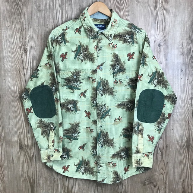 ☆WOOLRICH L/S SHIRTS ウールリッチ エルボーパッチ付き 動物柄 鳥柄 