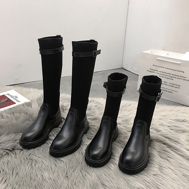 ブーツレディースレッドカジュアルブラックストレッチロング 靴 シューズ エラスティック 伸縮 フェイクシューズ83462121371