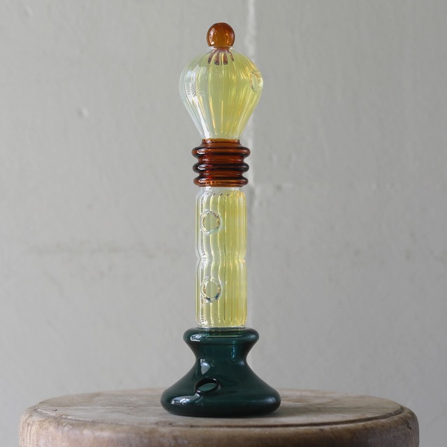 耐熱ガラスのお香立て Lamp Type [Amber×Green]