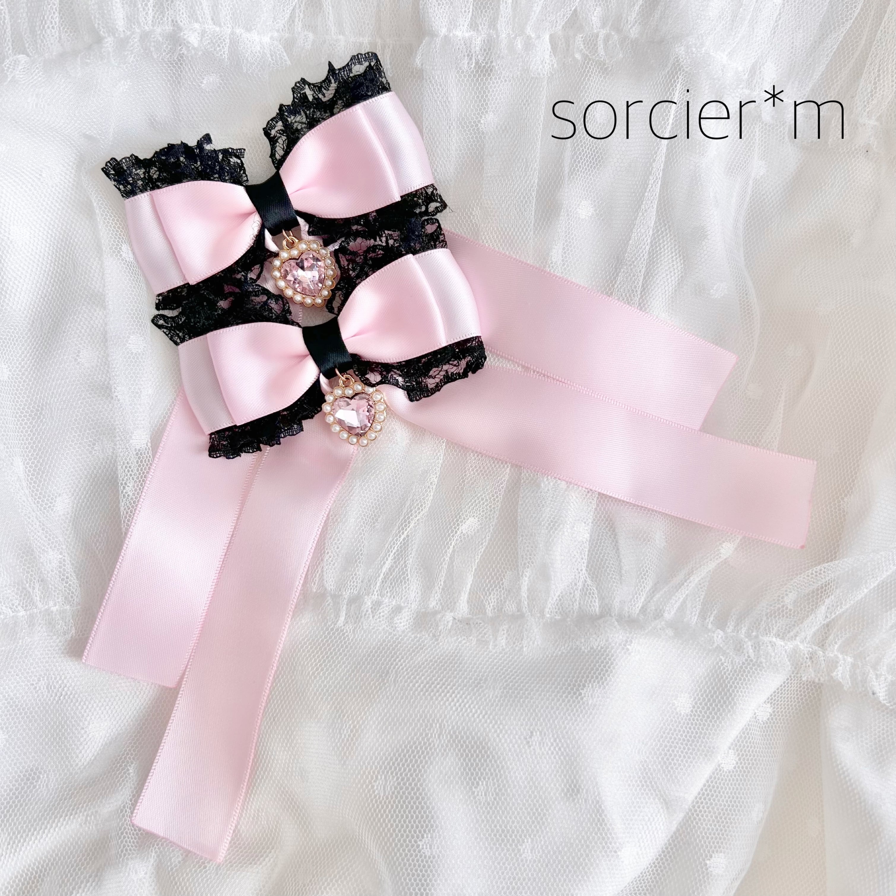 SALE♡handmade♡♡ふわふわリボンツインクリップ くすみピンク