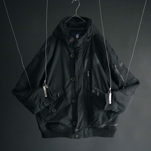 over silhouette fake leather patch & fake zip-pocket design bomber jacket
