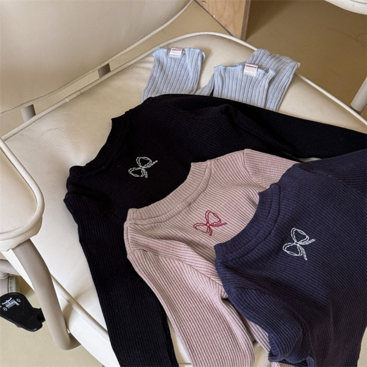 秋ビッグ蝶結びリブTシャツ